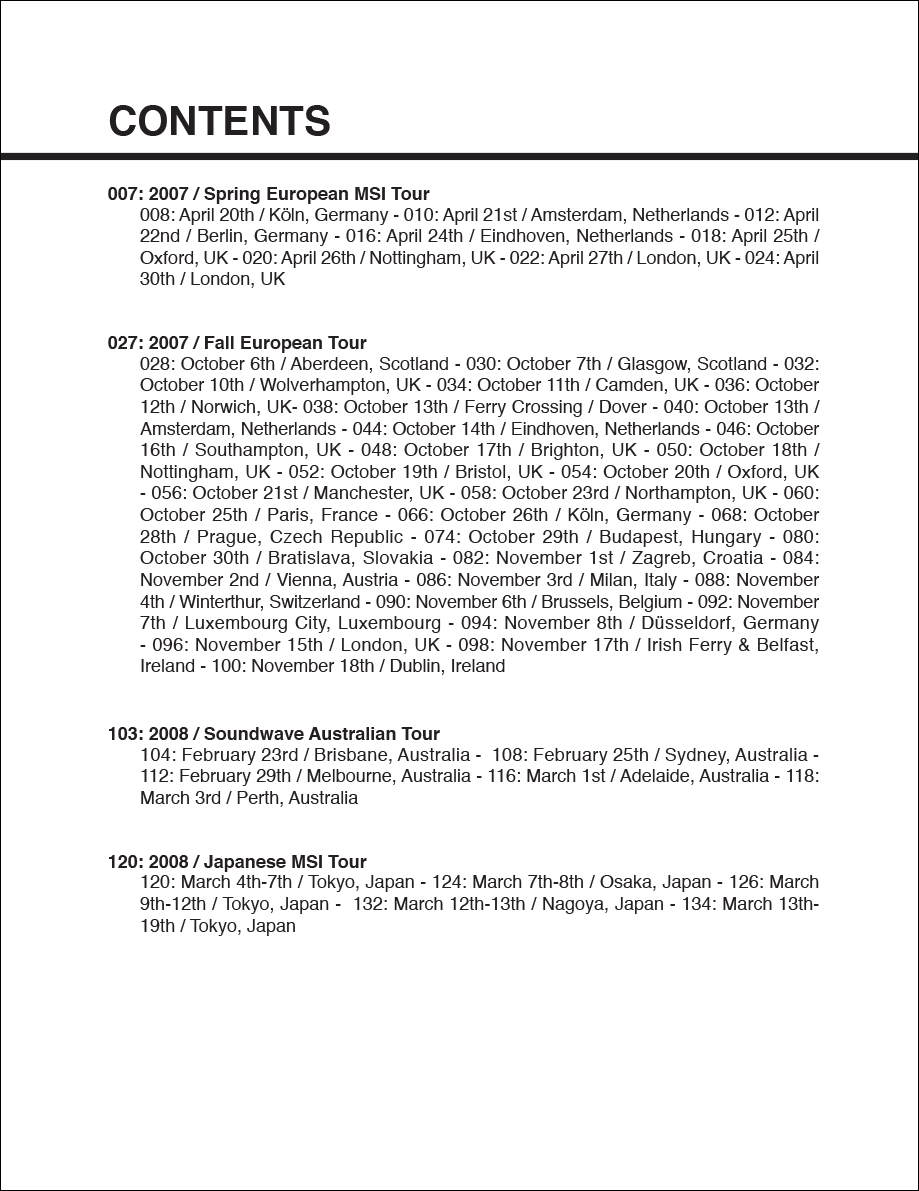 MSI Book Contents Page